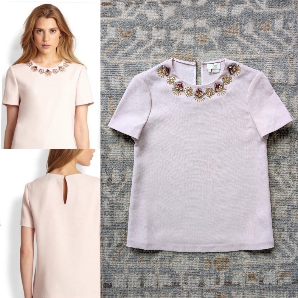 Like New Kate Spade Alexandria Ehinestone Embellished Top In Pink